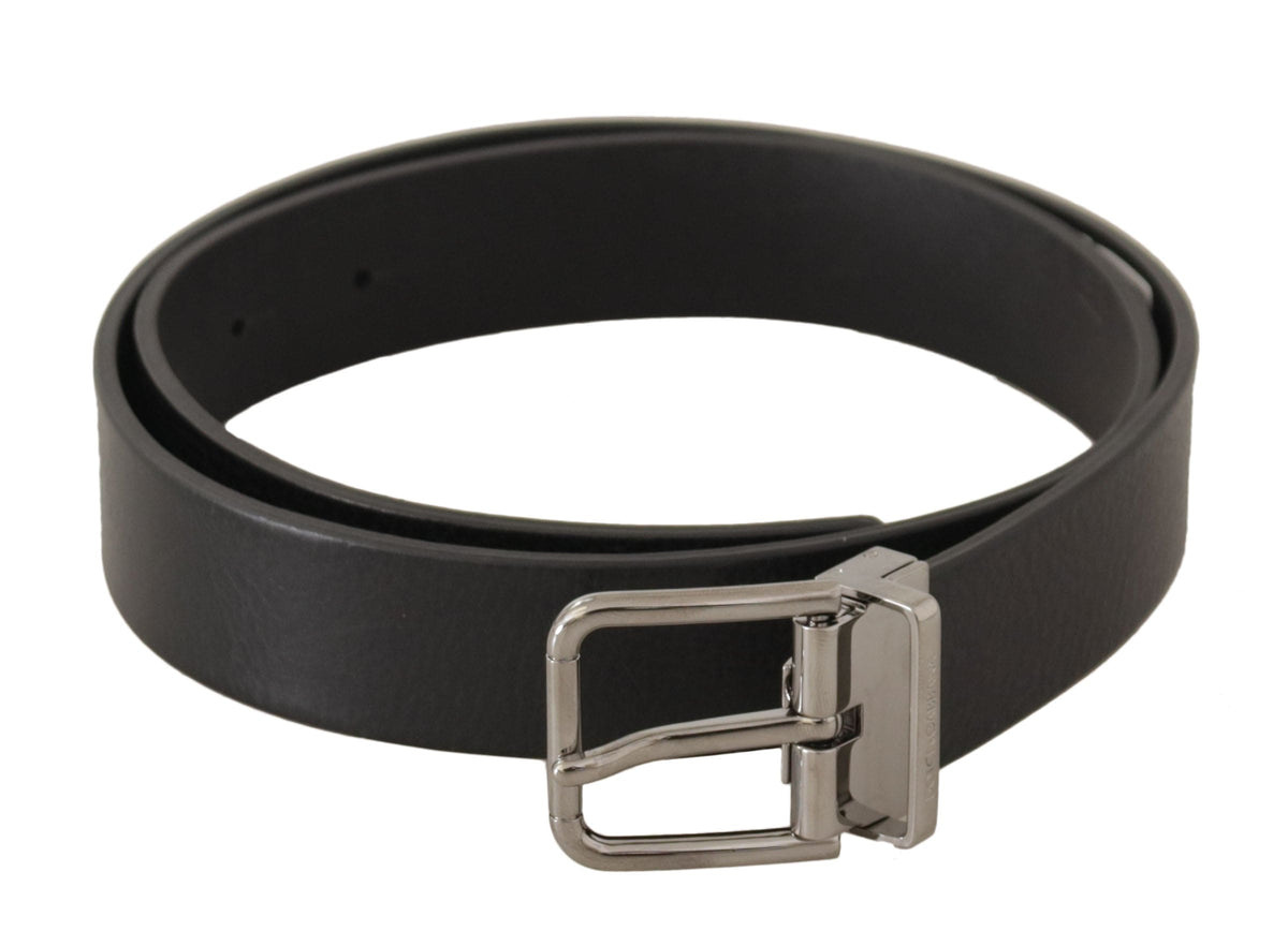 Ceinture élégante en cuir noir Dolce &amp; Gabbana avec boucle en métal