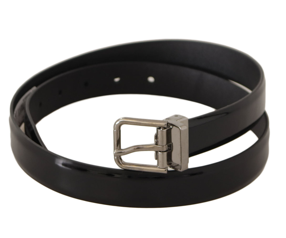 Ceinture élégante en cuir noir Dolce &amp; Gabbana avec boucle en métal