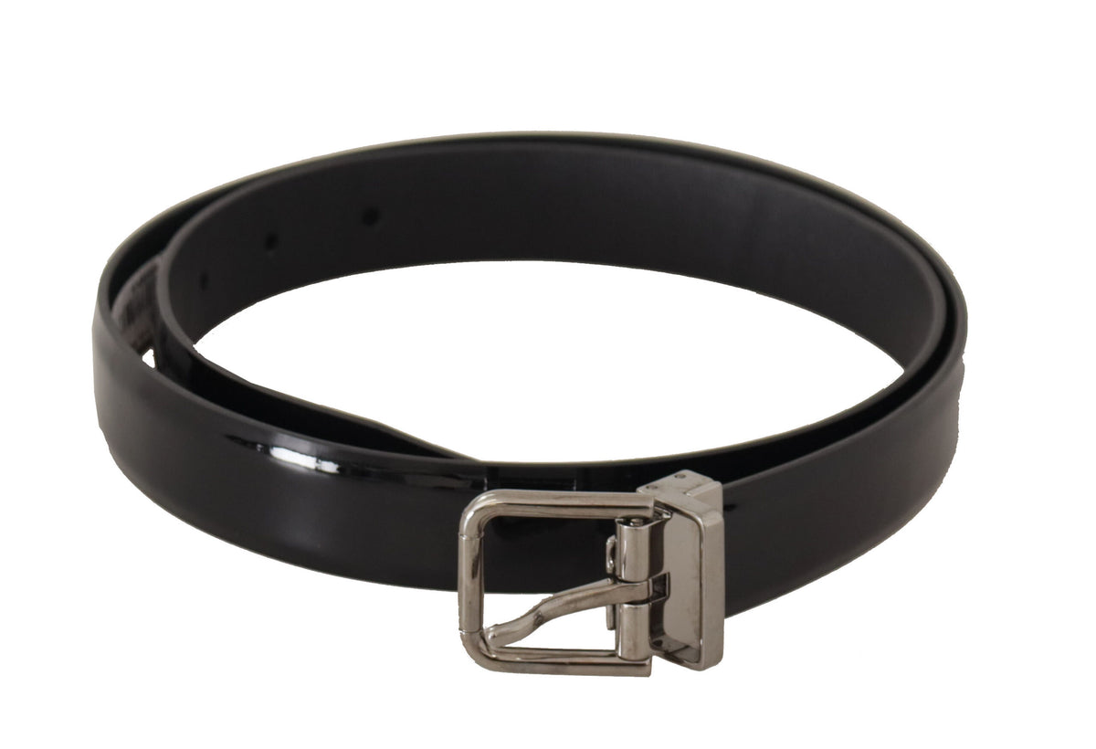 Ceinture élégante en cuir noir Dolce &amp; Gabbana avec boucle en métal