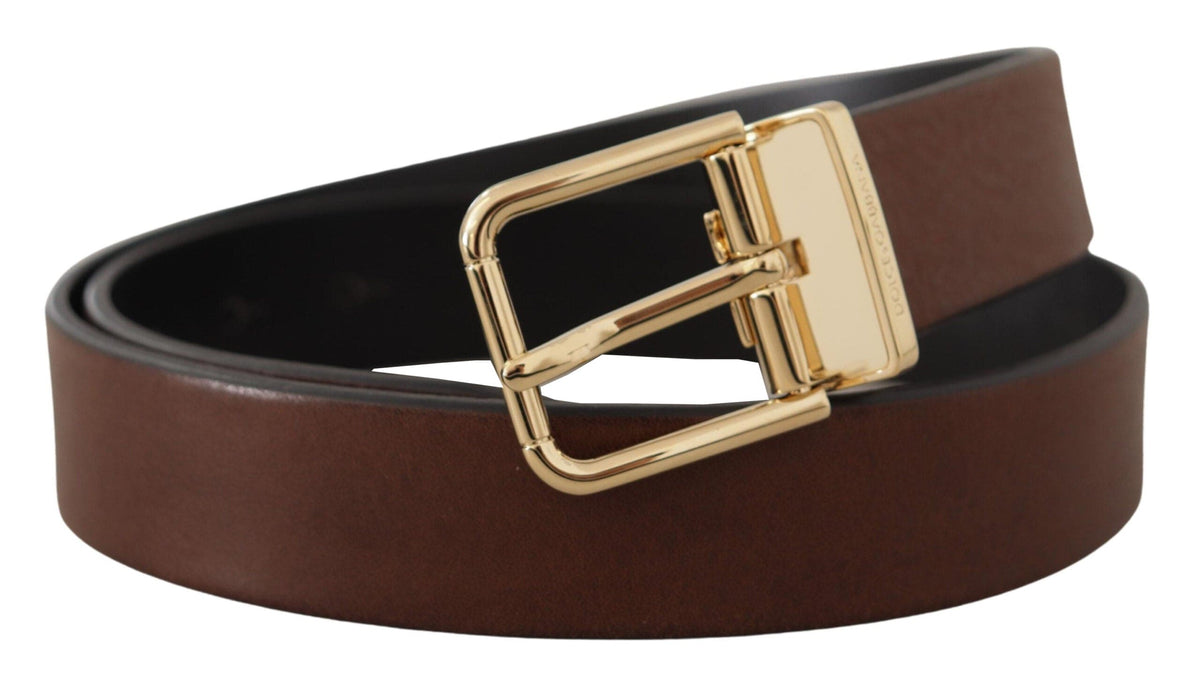 Ceinture élégante en cuir marron avec boucle en métal Dolce &amp; Gabbana