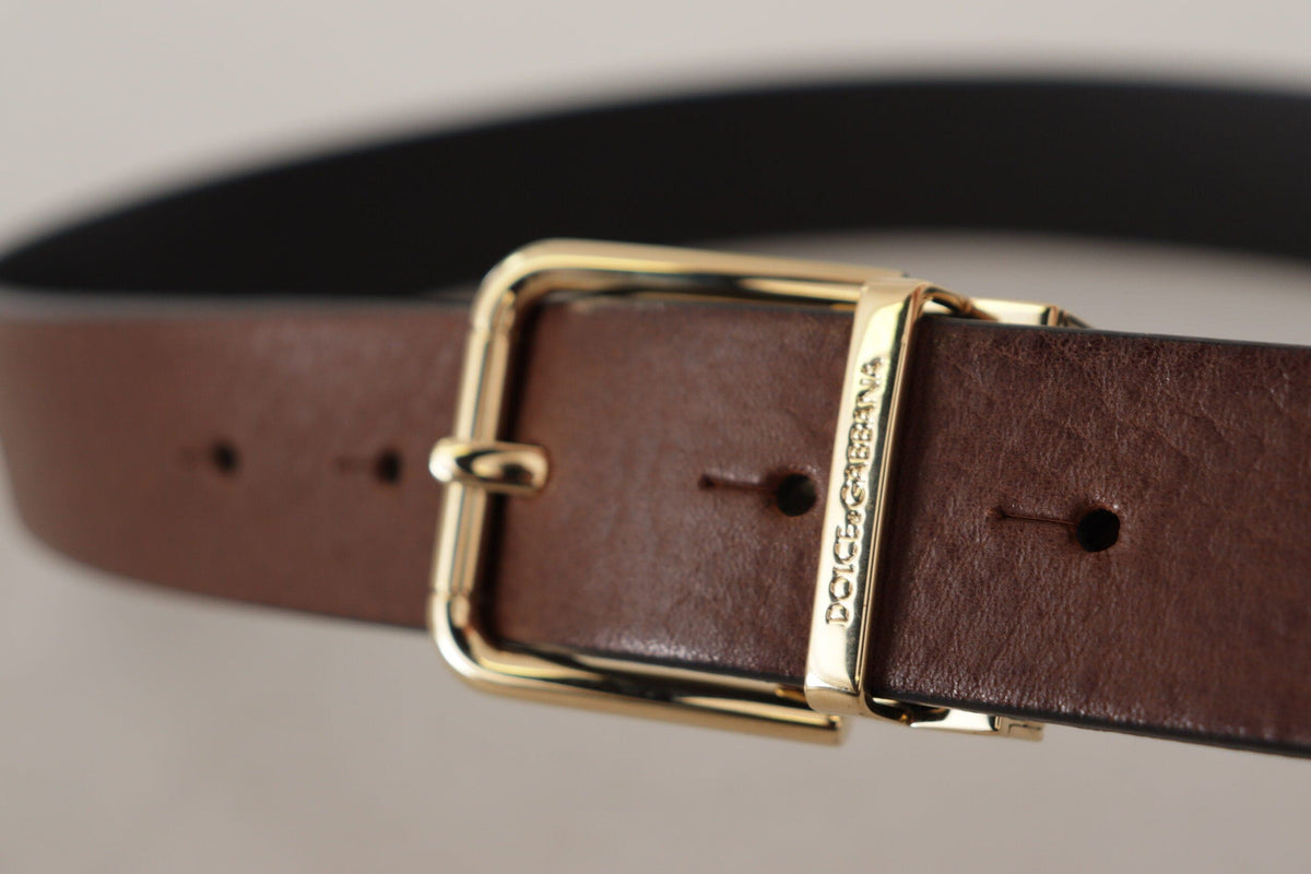 Ceinture élégante en cuir marron avec boucle en métal Dolce &amp; Gabbana