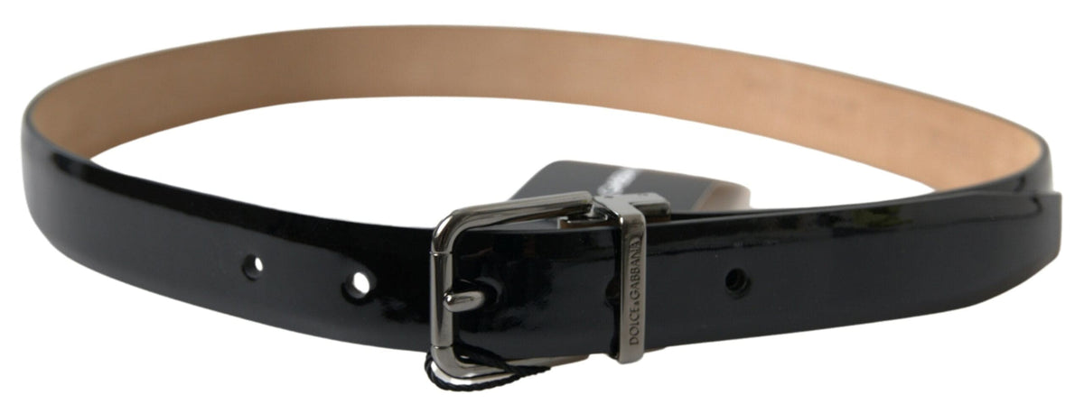 Ceinture élégante en cuir noir Dolce &amp; Gabbana avec boucle en métal