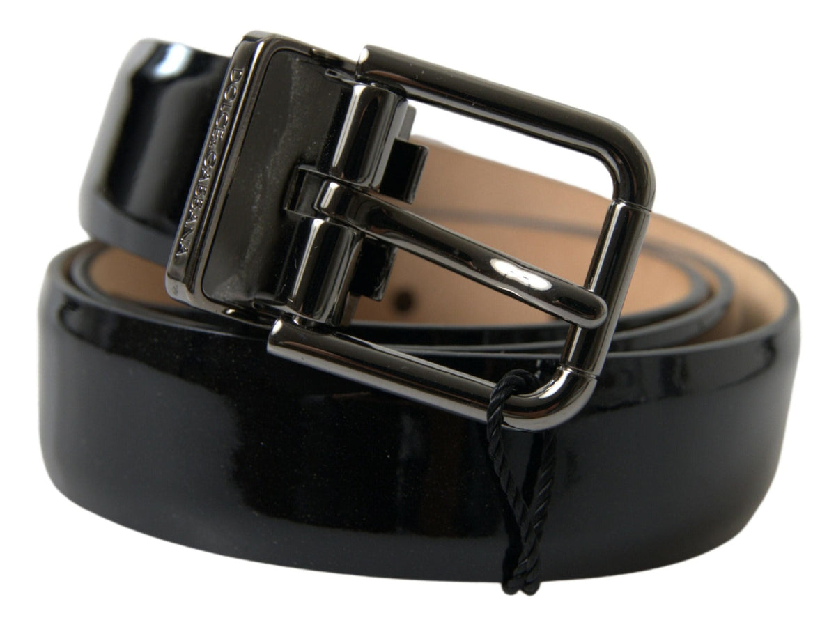 Ceinture élégante en cuir noir Dolce &amp; Gabbana avec boucle en métal