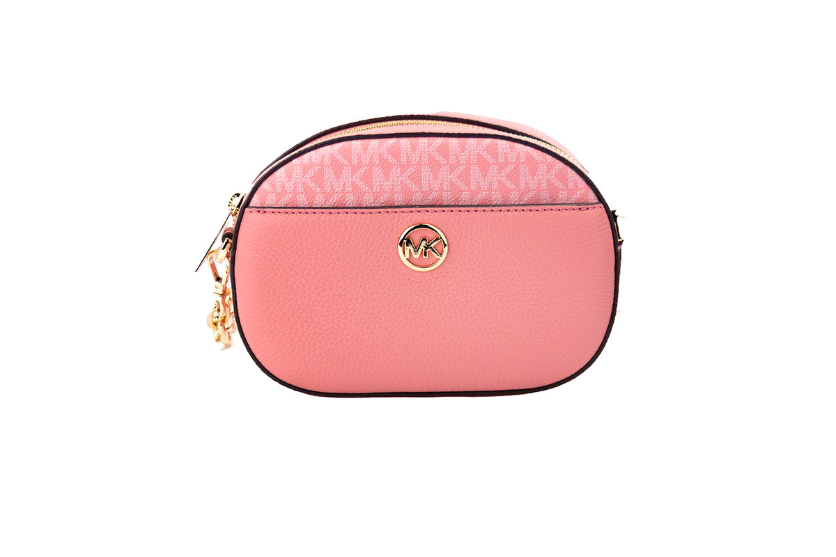 Bolso bandolera ovalado de piel color rosa té Jet Set Glam de Michael Kors