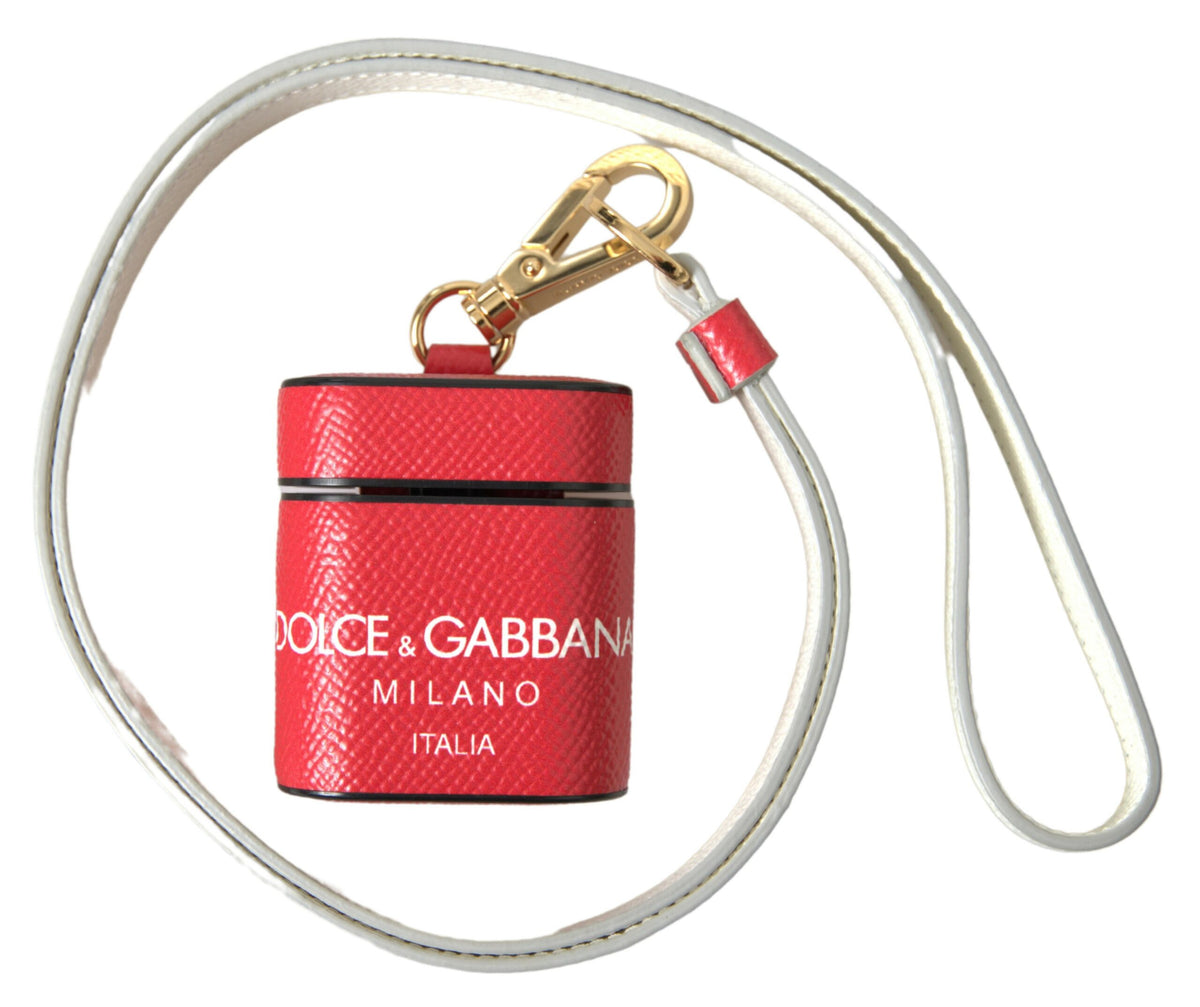 Étui élégant pour Airpods en cuir de veau rouge Dolce &amp; Gabbana