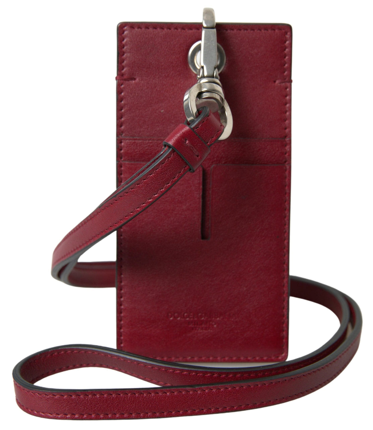 Porte-cartes élégant en cuir rouge Dolce &amp; Gabbana avec cordon