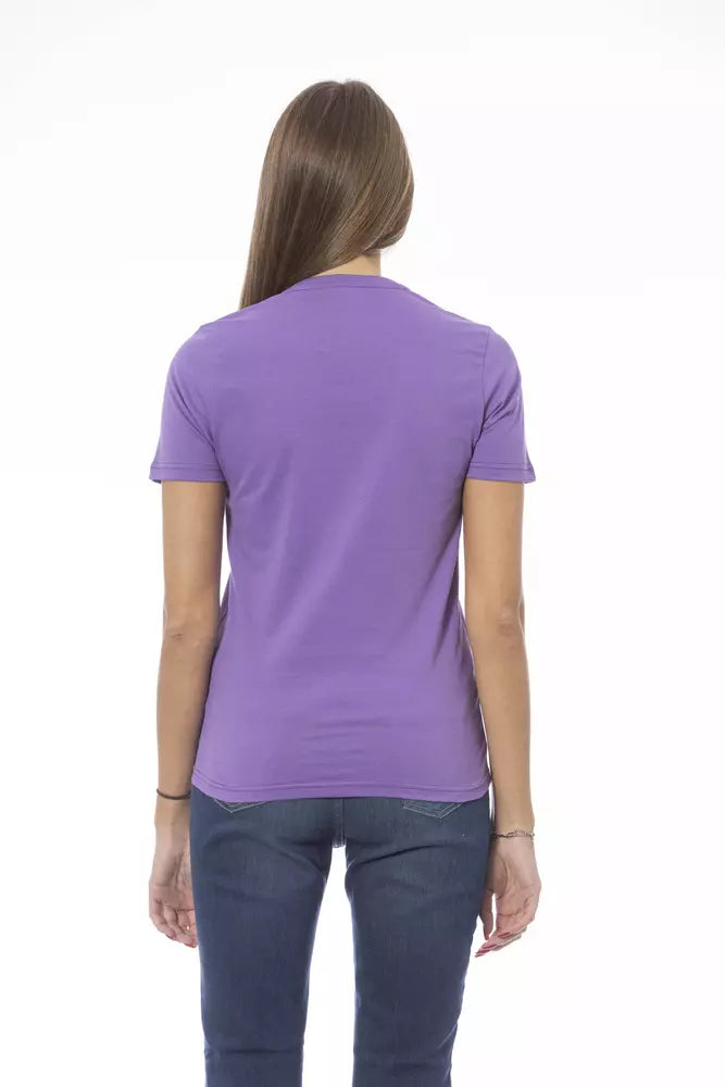 Camiseta de algodón con cuello redondo y diseño elegante de Baldinini Trend en color morado