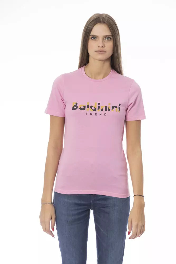 Camiseta de cuello redondo de algodón rosa elegante Baldinini Trend