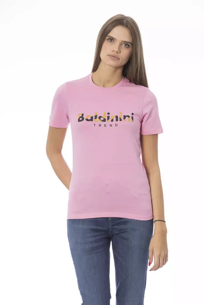 Camiseta de cuello redondo de algodón rosa elegante Baldinini Trend