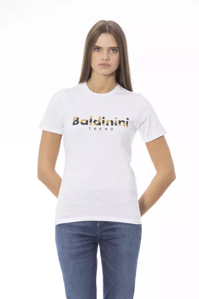 Camiseta de cuello redondo de algodón blanco Baldinini Trend Crisp