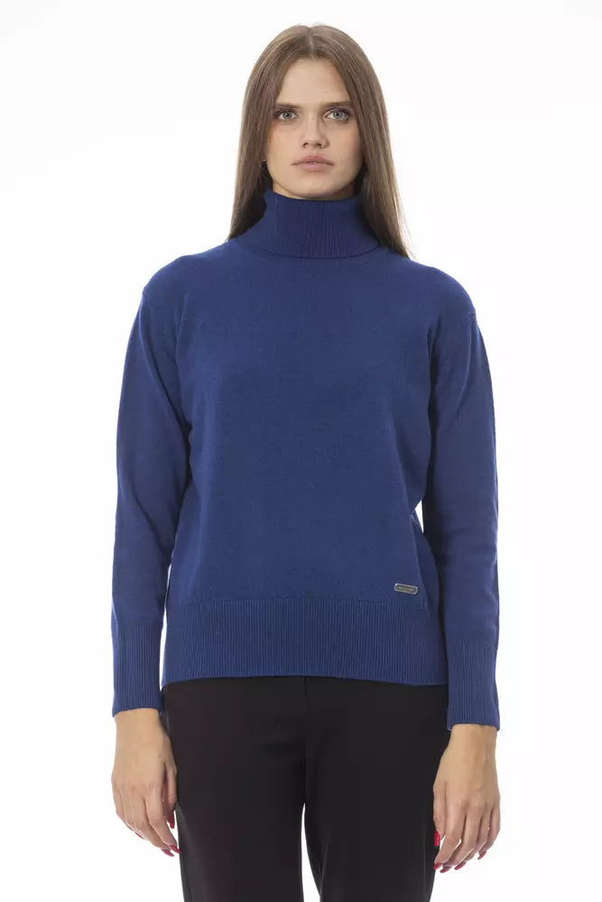 Jersey de cuello alto elegante Baldinini Trend: mezcla de lana y cachemira azul