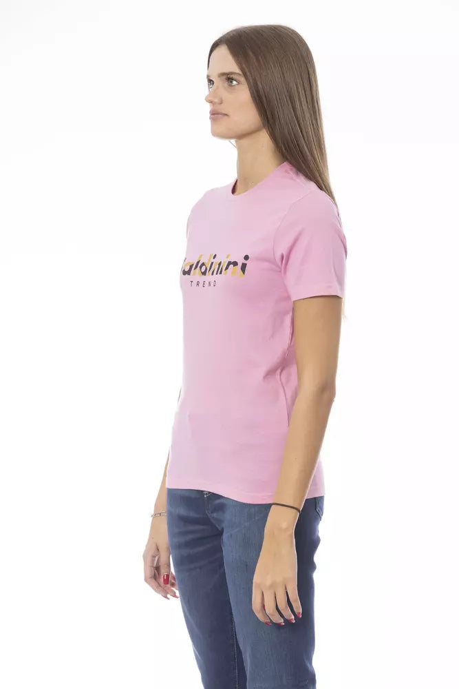 Camiseta de cuello redondo de algodón rosa elegante Baldinini Trend