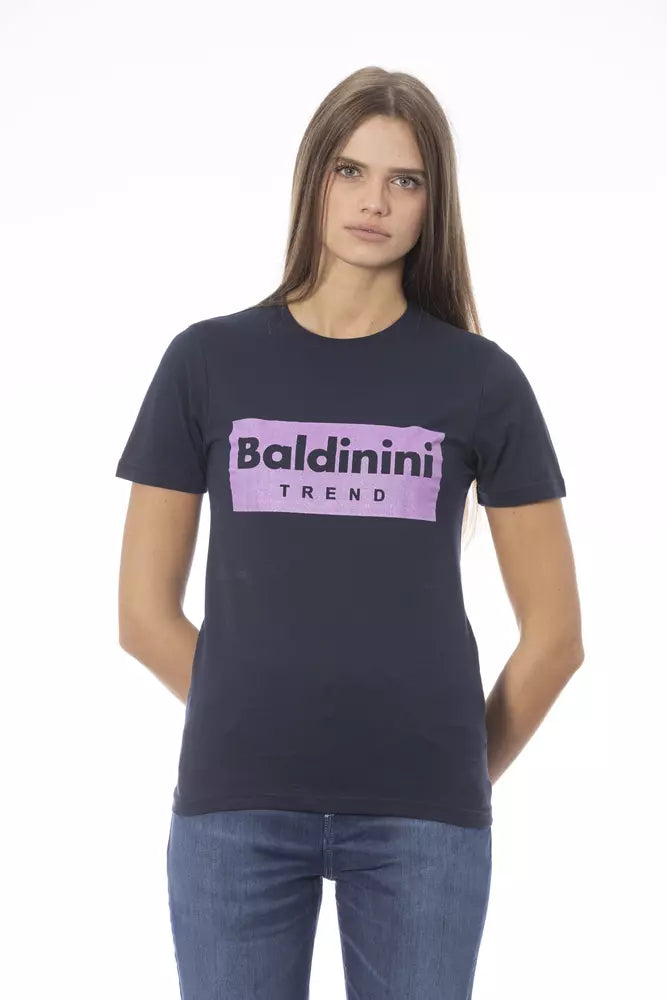 Camiseta de cuello redondo de algodón azul Baldinini Trend Chic