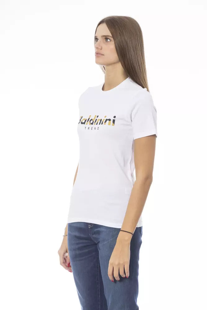 Camiseta de cuello redondo de algodón blanco Baldinini Trend Crisp