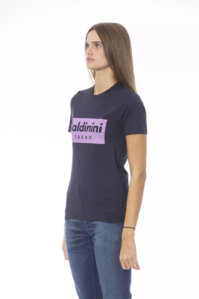 Camiseta de cuello redondo de algodón azul Baldinini Trend Chic