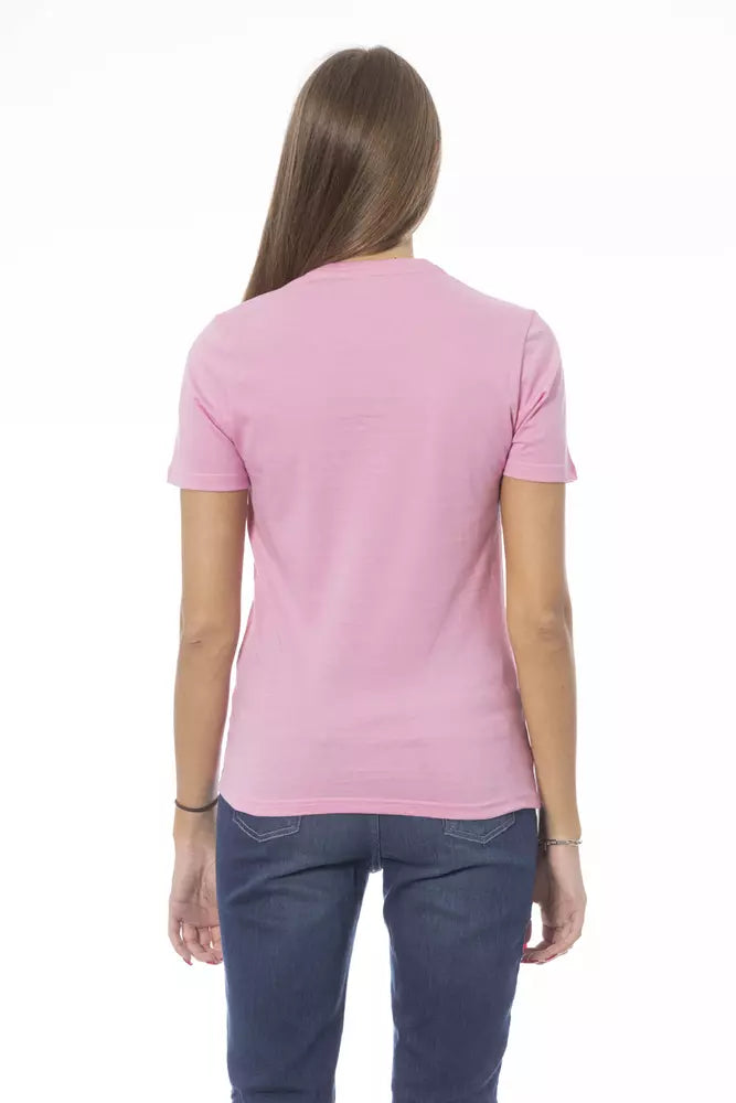 Camiseta de cuello redondo de algodón rosa elegante Baldinini Trend