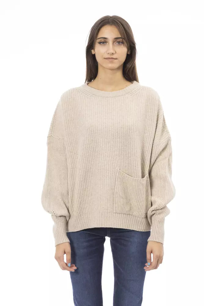 Pull col rond en cachemire mélangé beige tendance chic de Baldinini