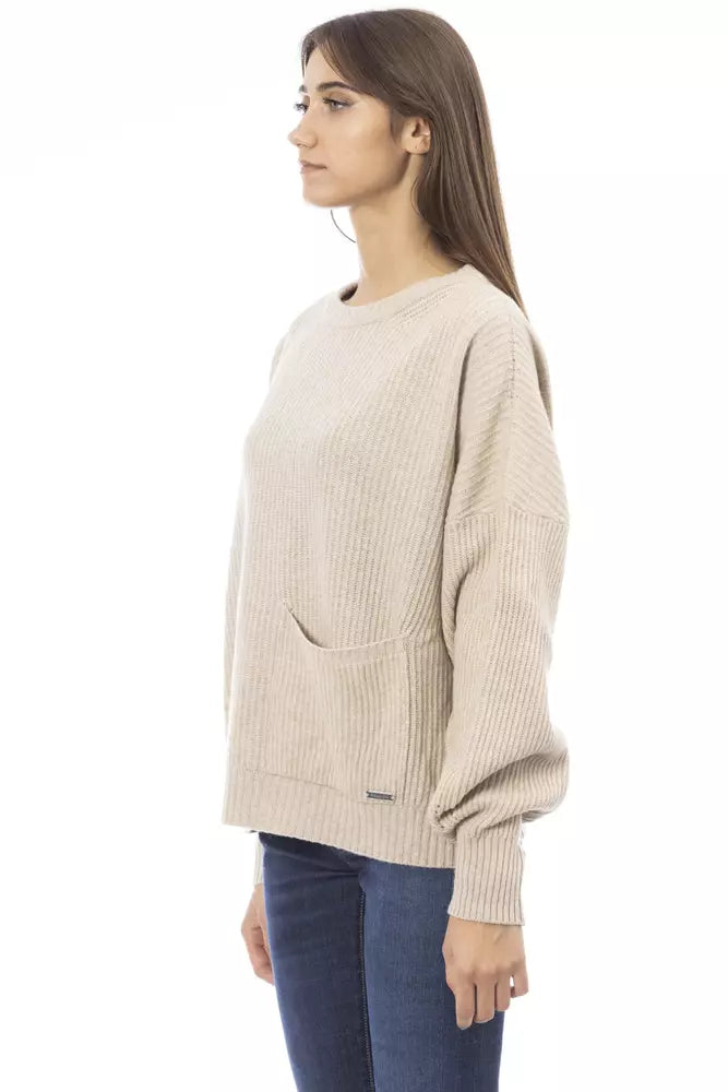 Pull col rond en cachemire mélangé beige tendance chic de Baldinini