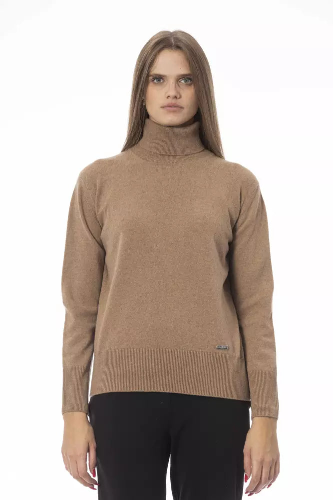 Pull à col roulé en laine et cachemire beige tendance chic de Baldinini