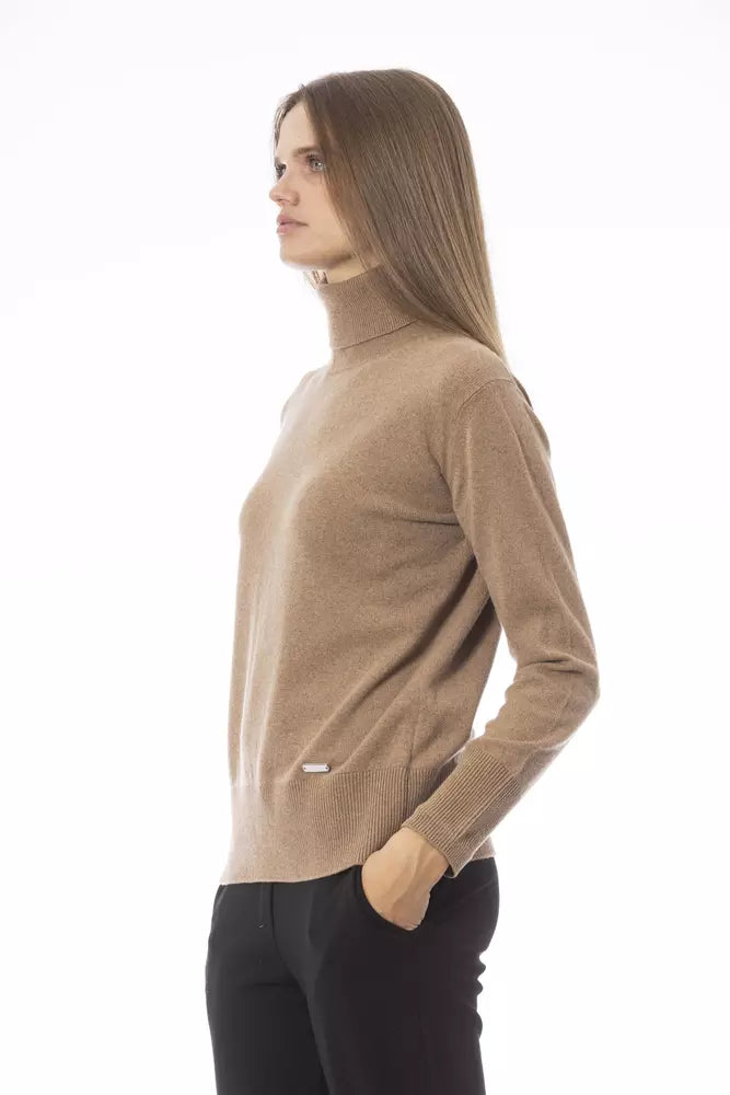 Pull à col roulé en laine et cachemire beige tendance chic de Baldinini