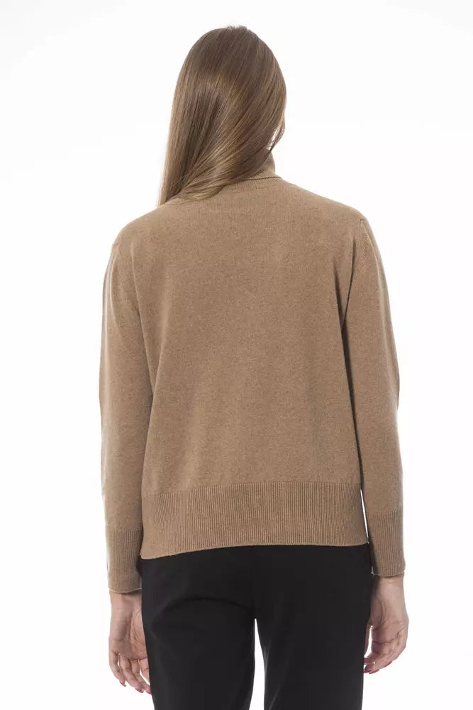 Pull à col roulé en laine et cachemire beige tendance chic de Baldinini