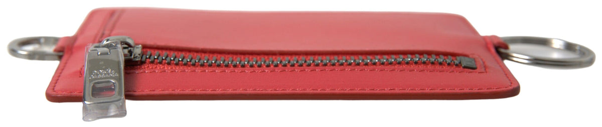 Porte-cartes élégant en cuir rouge Dolce &amp; Gabbana avec cordon