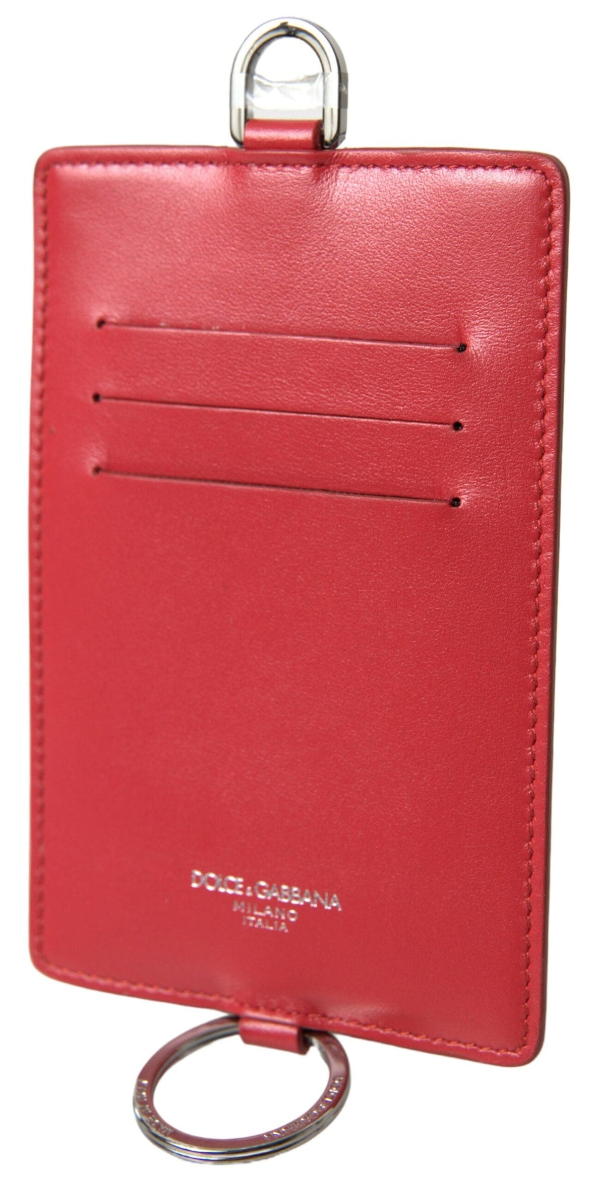 Porte-cartes élégant en cuir rouge Dolce &amp; Gabbana avec cordon