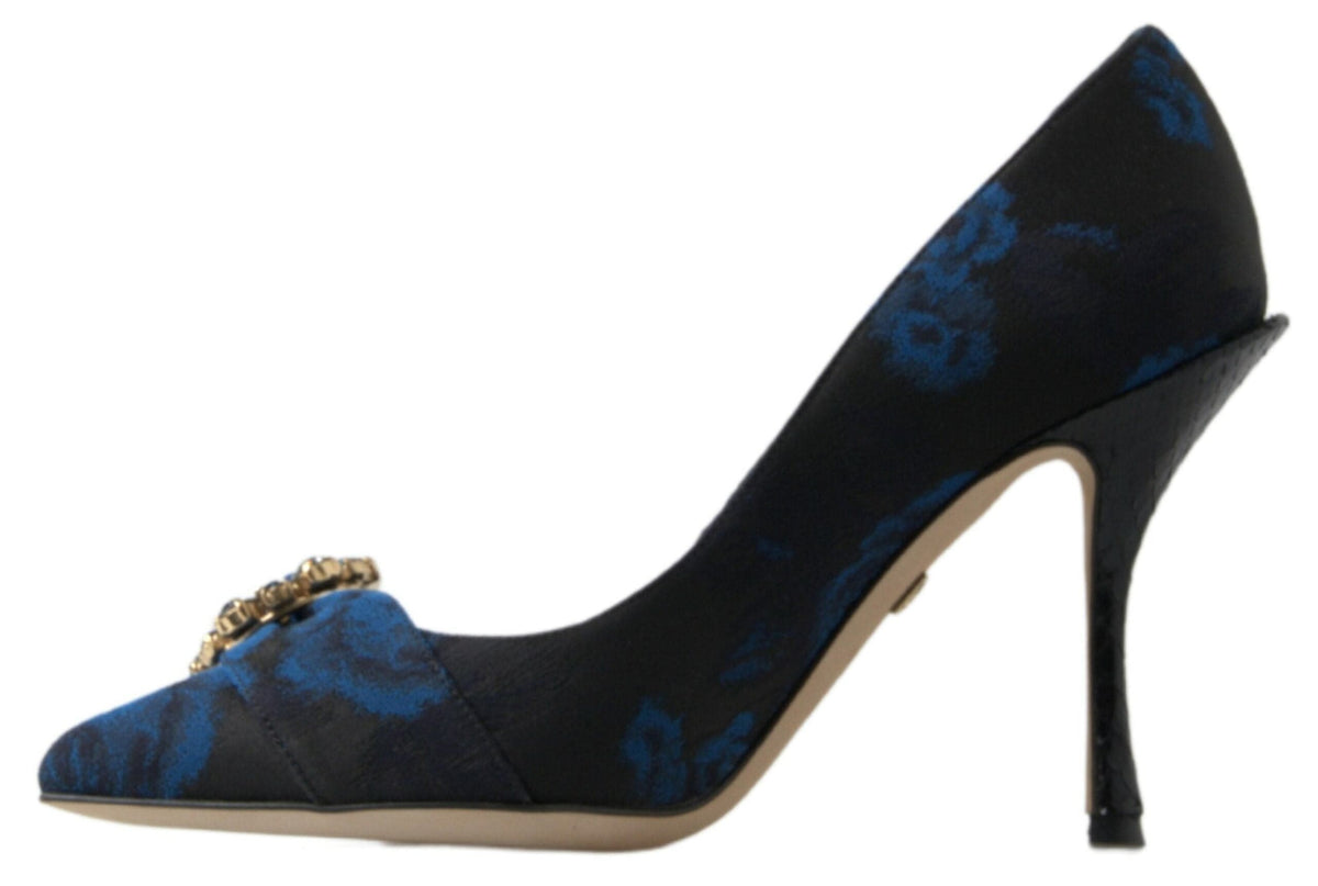 Elegantes zapatos de tacón con adornos de cristal azul de Dolce &amp; Gabbana