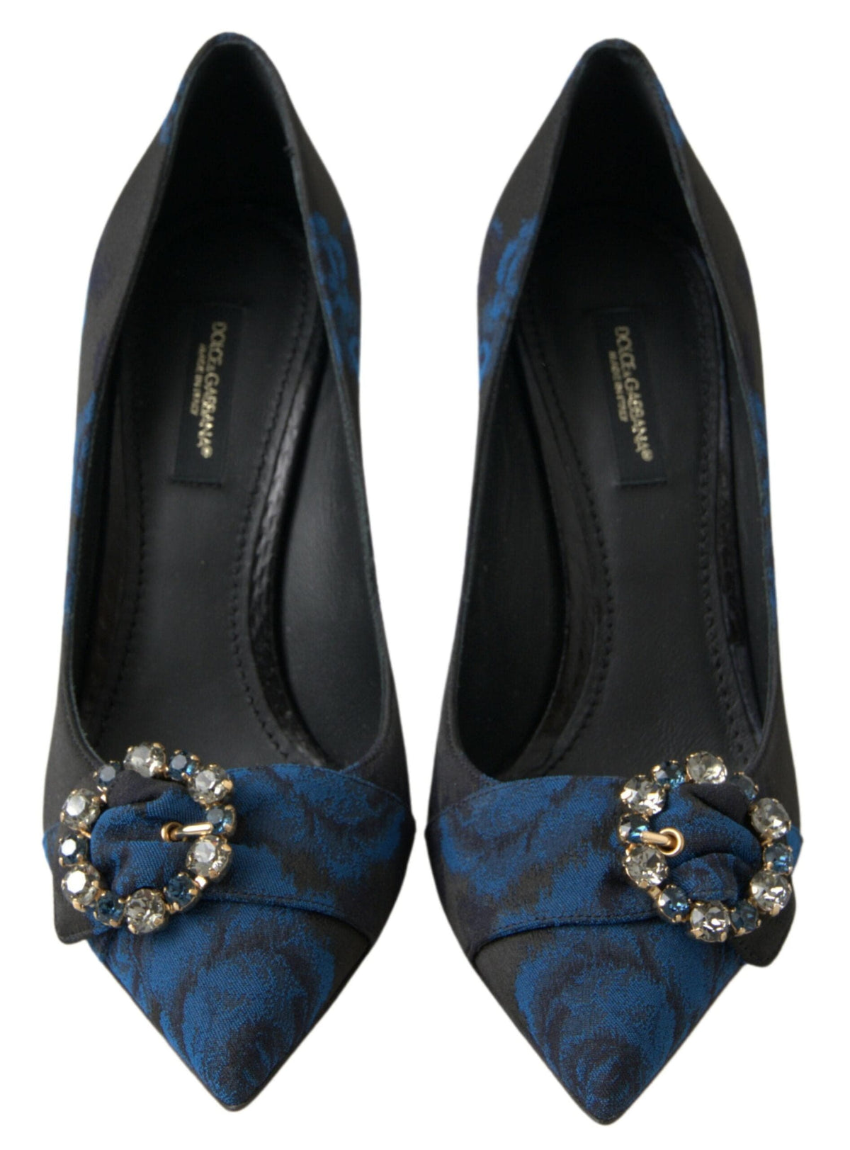 Elegantes zapatos de tacón con adornos de cristal azul de Dolce &amp; Gabbana