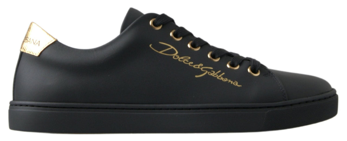 Baskets classiques en cuir noir et doré Dolce &amp; Gabbana