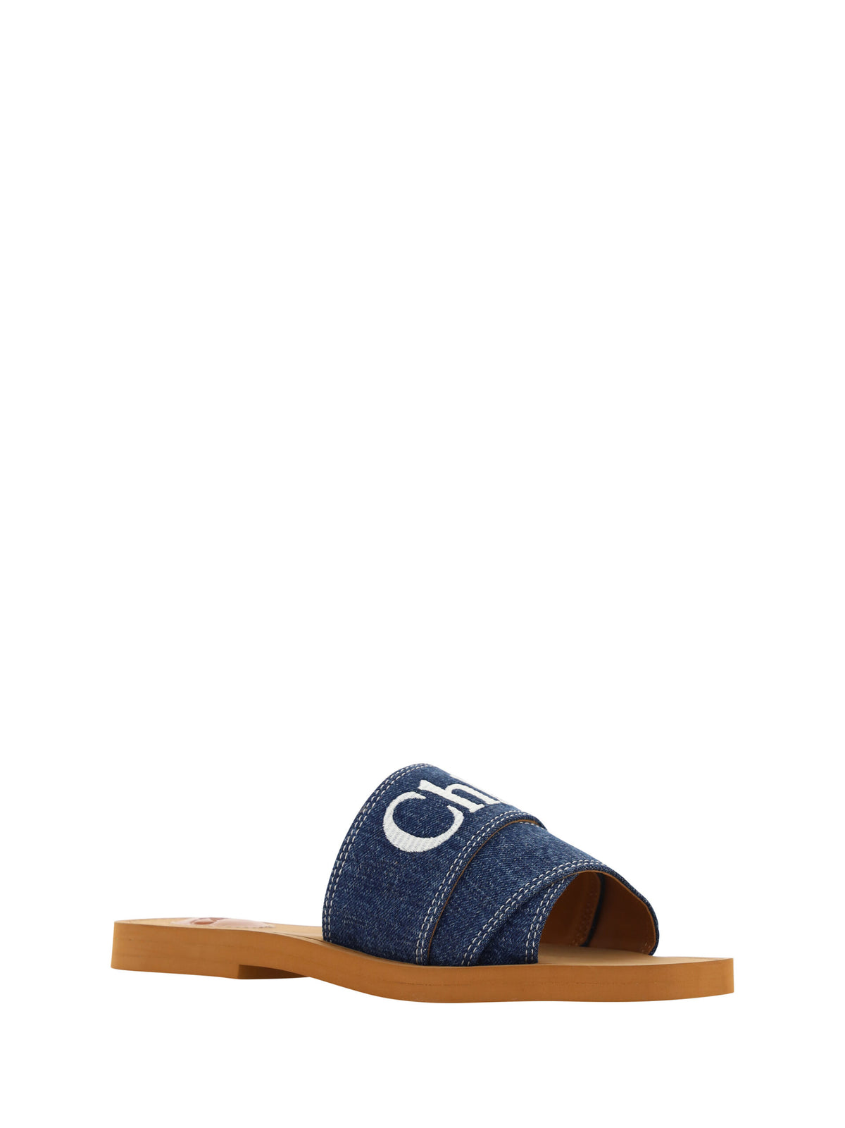 Sandales à enfiler Woody en coton somptueux de Chloé en bleu denim