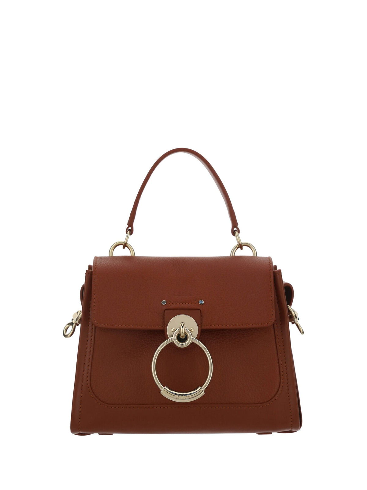 Elegante bolso de mano de piel de becerro marrón sepia de Chloé