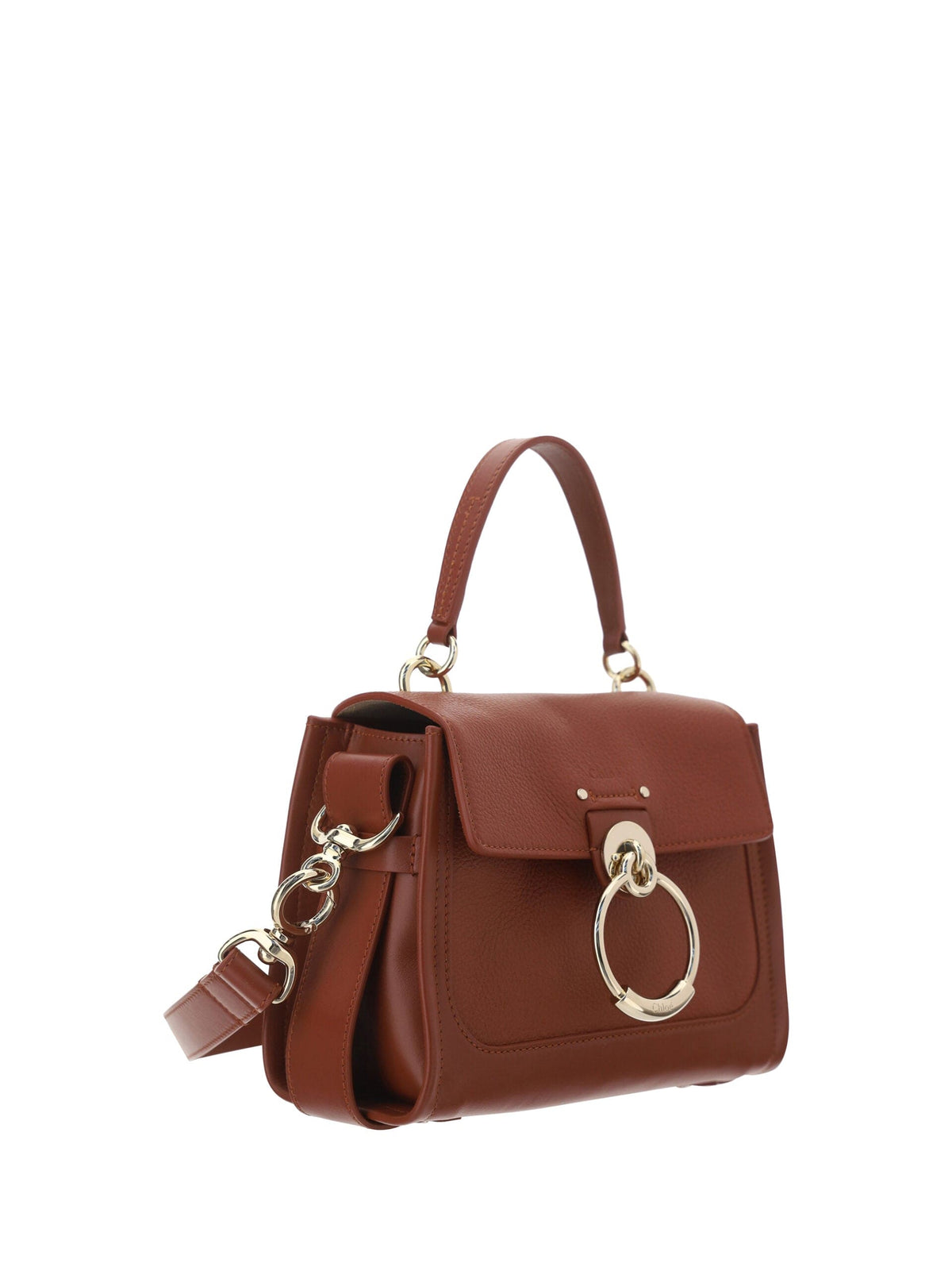 Elegante bolso de mano de piel de becerro marrón sepia de Chloé