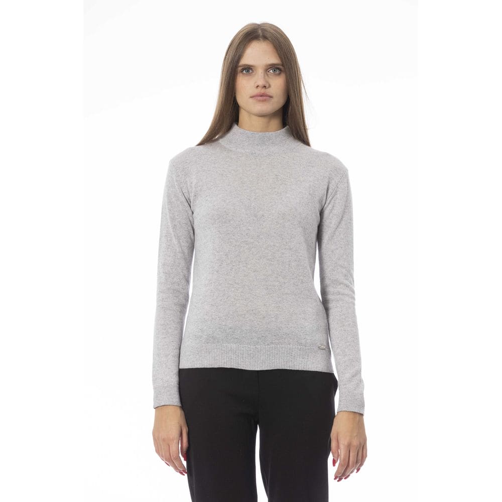 Pull col roulé élégant en mélange de cachemire gris Baldinini Trend