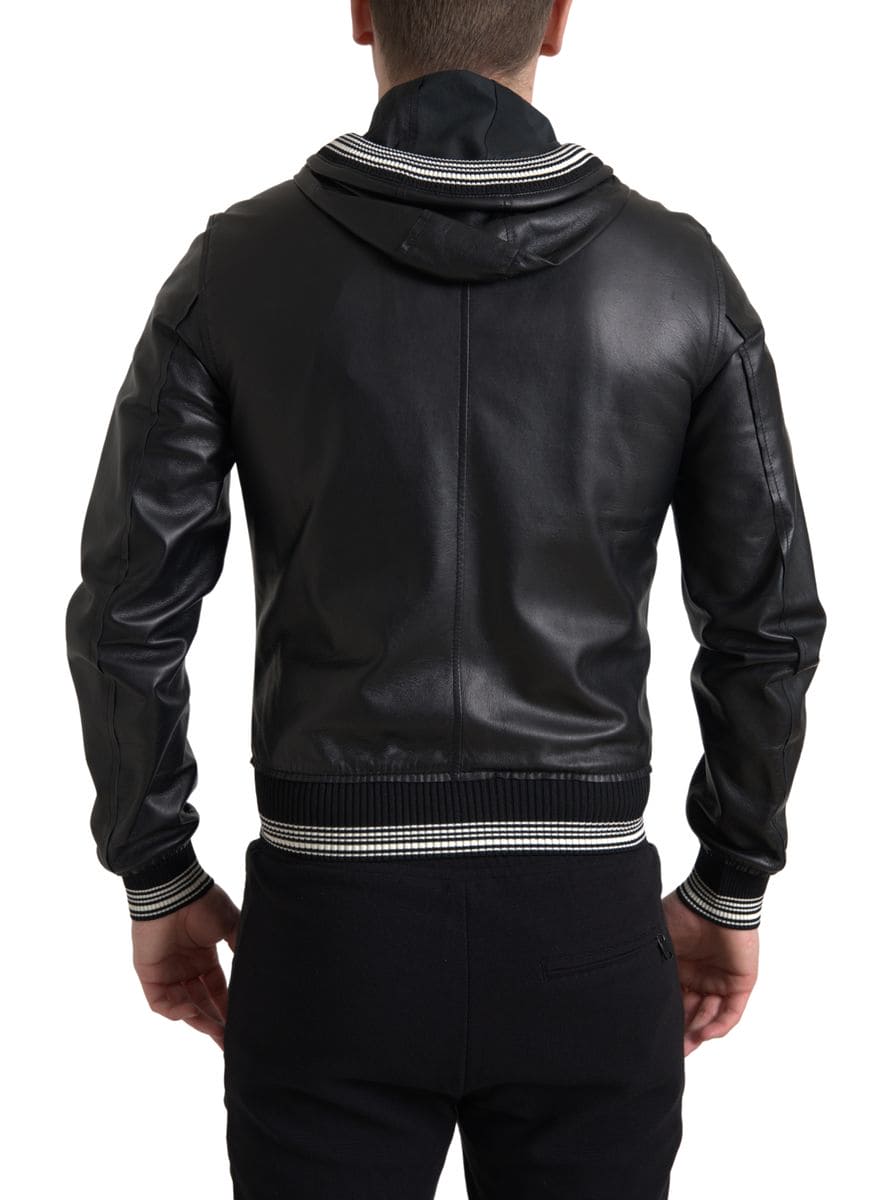 Veste bomber élégante en cuir noir Dolce &amp; Gabbana