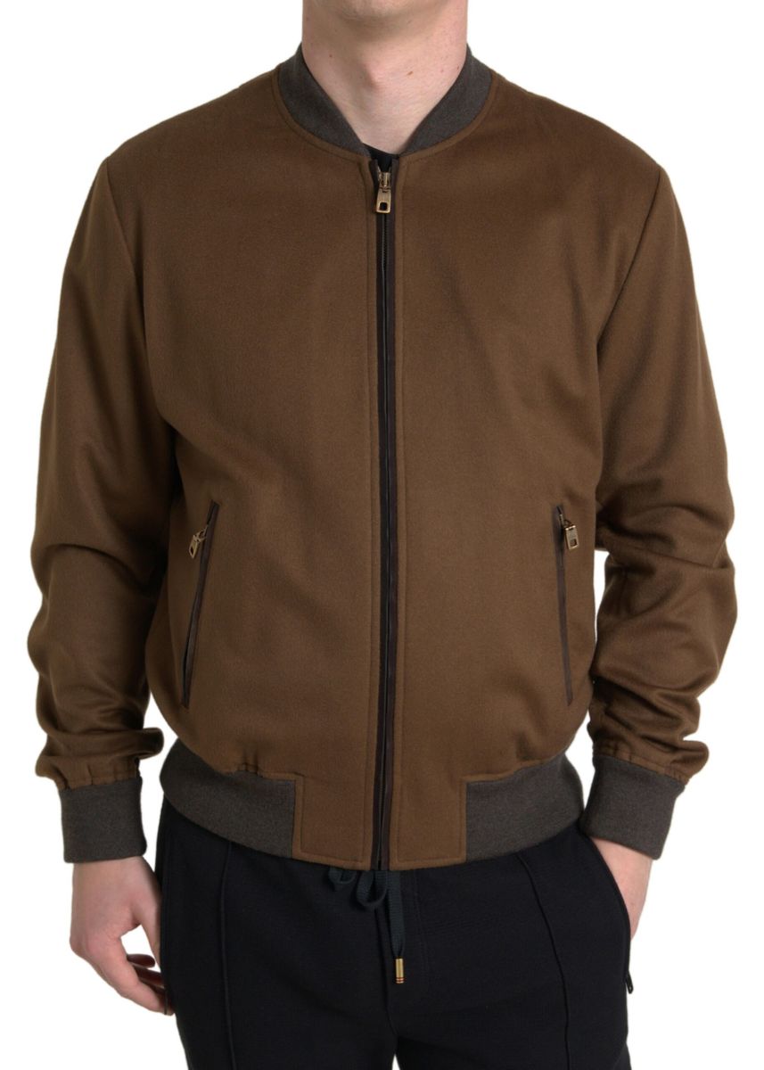 Veste bomber élégante en cachemire marron Dolce &amp; Gabbana