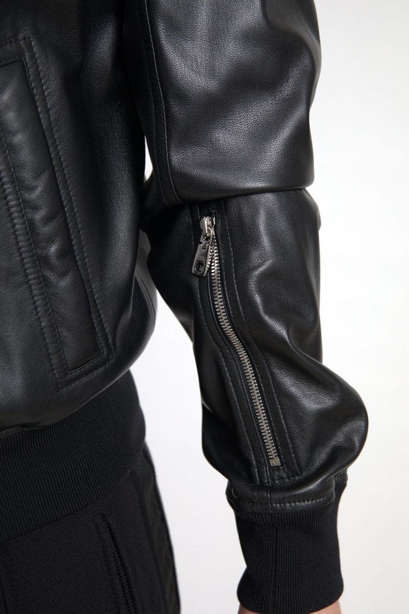 Dolce & Gabbana Elegant Black Leather Bomber Jacket