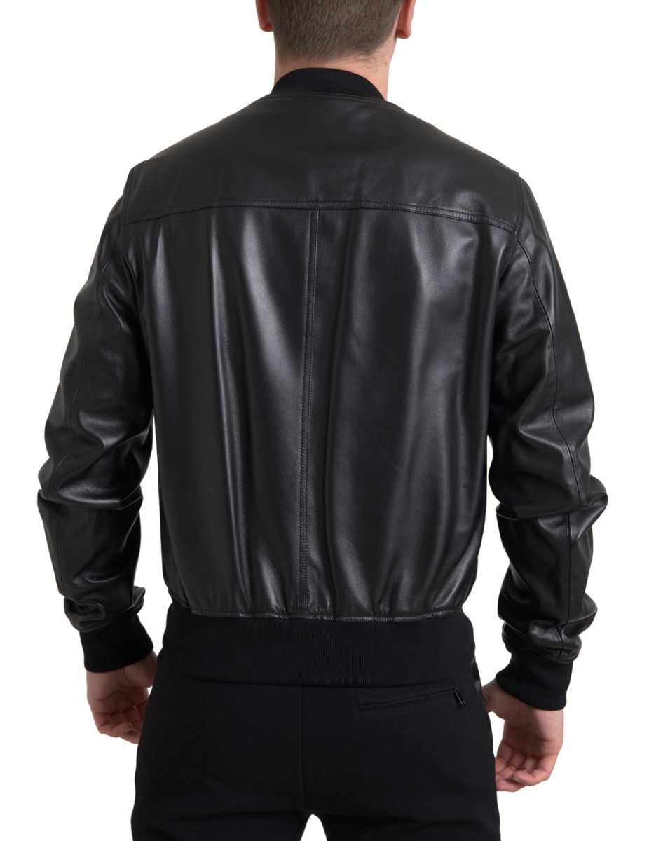 Elegante cazadora bomber de piel negra de Dolce &amp; Gabbana