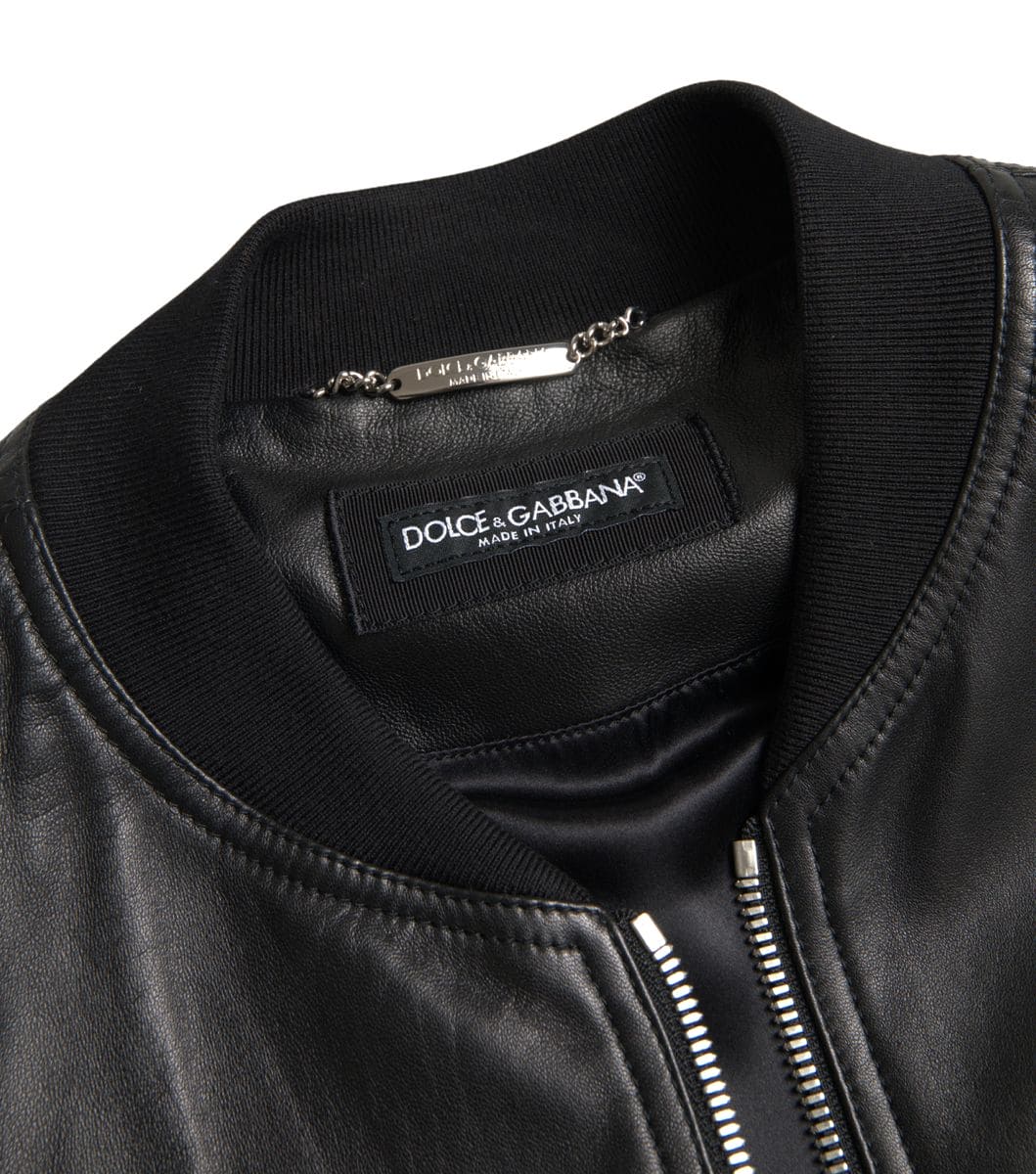 Veste bomber élégante en cuir noir Dolce &amp; Gabbana