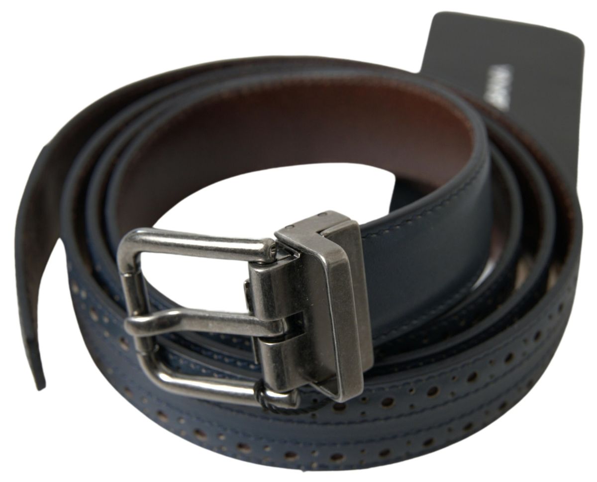 Ceinture élégante en cuir bleu Dolce &amp; Gabbana avec boucle en métal