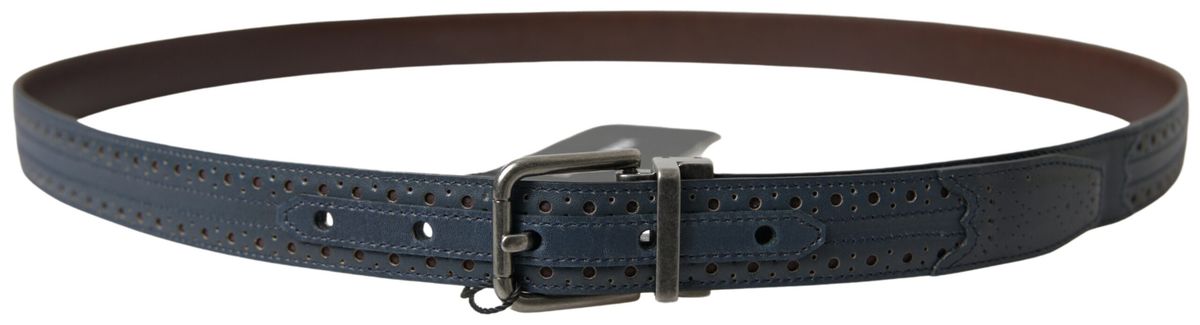 Ceinture élégante en cuir bleu Dolce &amp; Gabbana avec boucle en métal