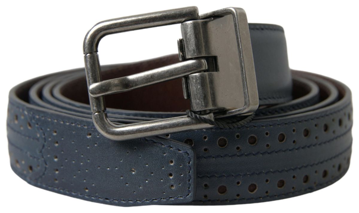 Ceinture élégante en cuir bleu Dolce &amp; Gabbana avec boucle en métal