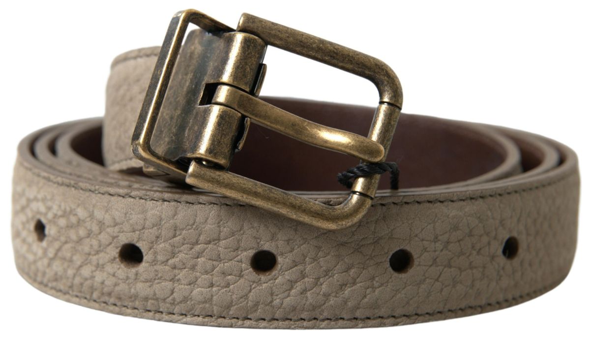 Ceinture élégante en cuir beige Dolce &amp; Gabbana avec boucle en métal