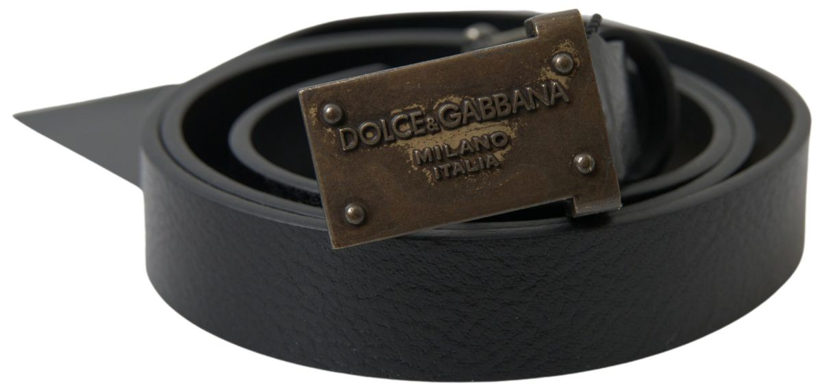 Ceinture élégante en cuir noir Dolce &amp; Gabbana - Fermeture à boucle en métal