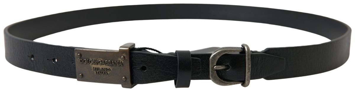 Ceinture élégante en cuir noir Dolce &amp; Gabbana - Fermeture à boucle en métal