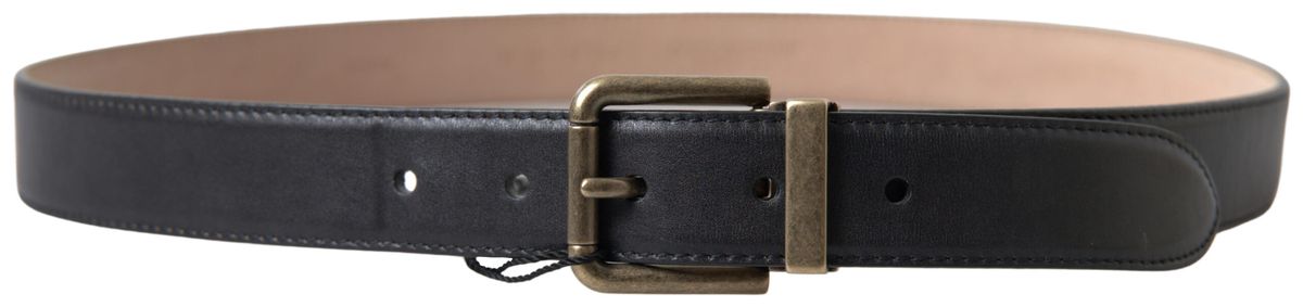 Ceinture élégante en cuir noir Dolce &amp; Gabbana avec boucle en métal