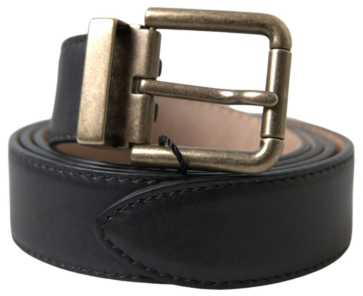 Ceinture élégante en cuir noir Dolce &amp; Gabbana avec boucle en métal