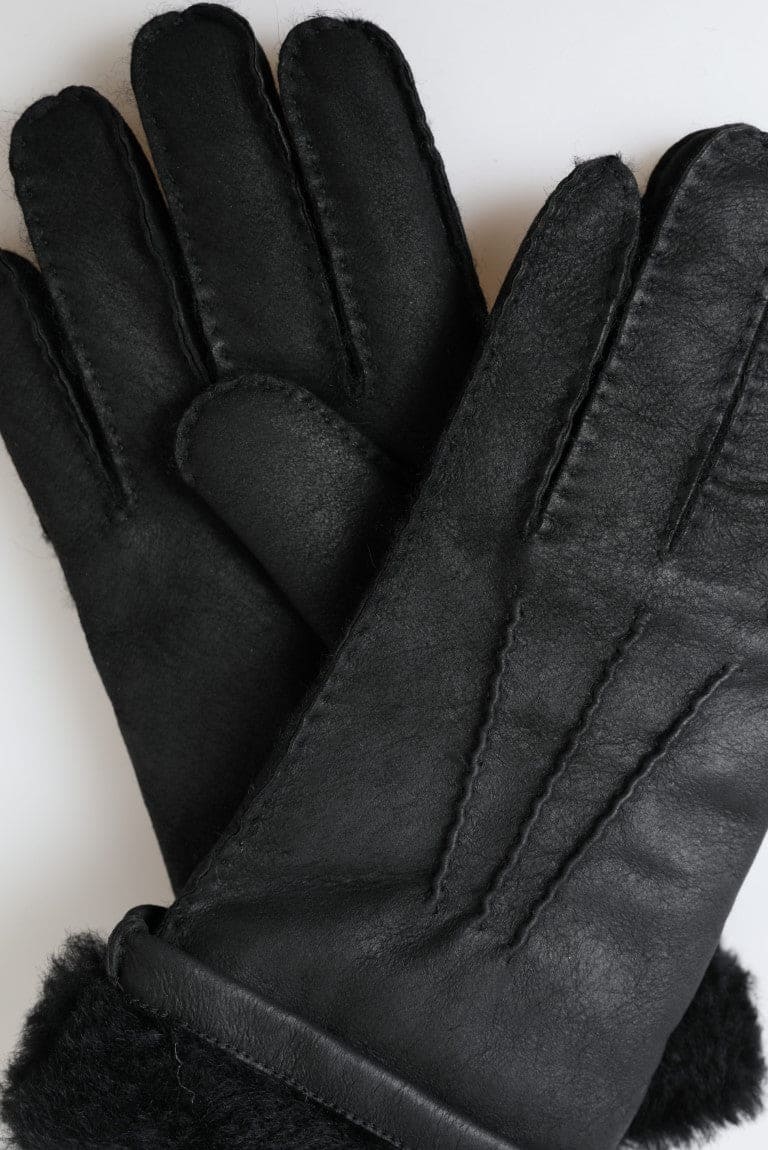 Guantes de invierno elegantes de piel negra de Dolce &amp; Gabbana