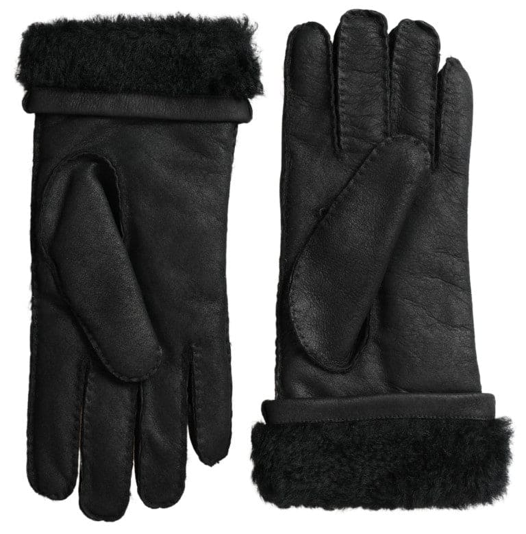 Guantes de invierno elegantes de piel negra de Dolce &amp; Gabbana