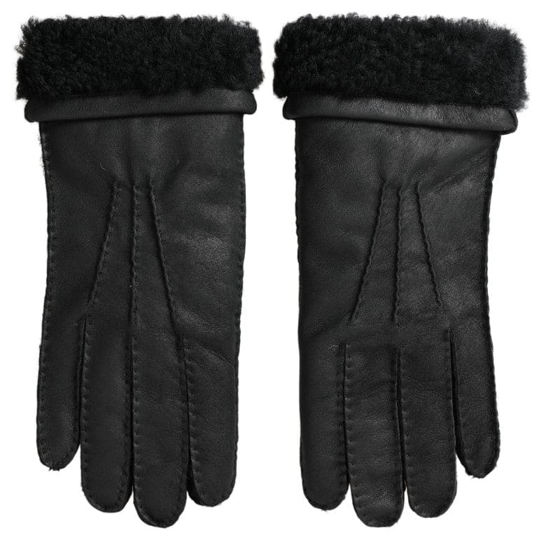 Guantes de invierno elegantes de piel negra de Dolce &amp; Gabbana